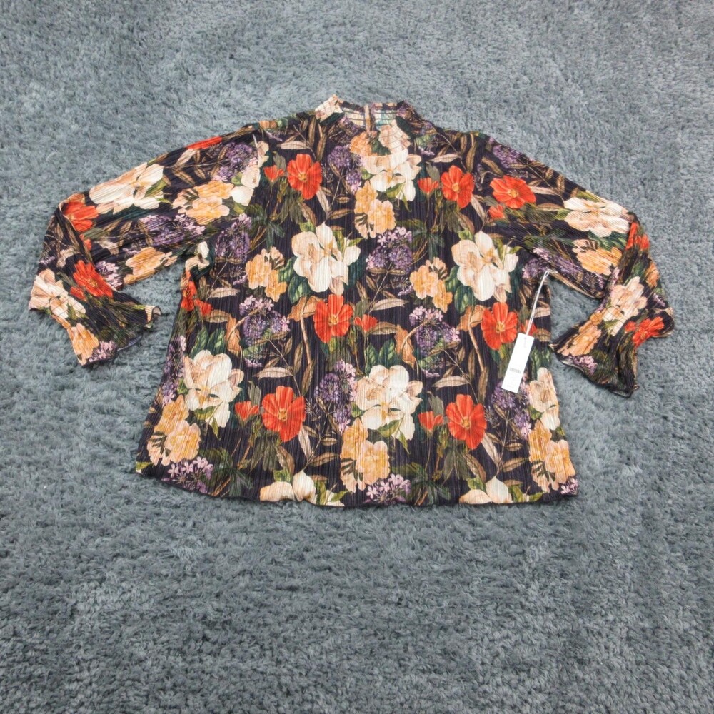 Chicos Knit Top Womens 4 US 2XL Floral Mock Crinkle Long Sleeve Dewberry NWT
